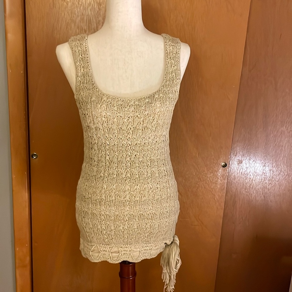 City DKNY sleeveless knitted crochet mini dress ( long tank top) size M.